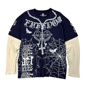 Vintage Blac Label Thermal Shirt Mens Size 3XL Skull Graphic Grunge Goth Y2K